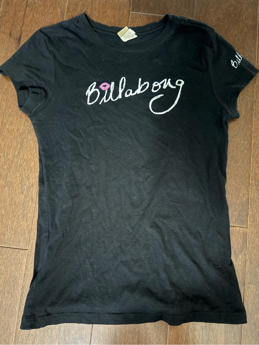 Billabong Black Short Sleeve Logo Tee with Pink Accent